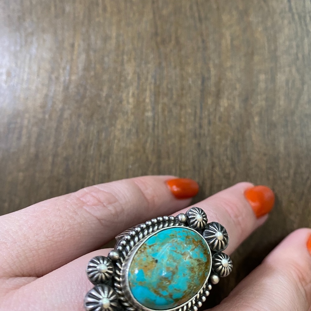 Beautiful natural kingman turquoise and sterling ring by Michael Calladitto